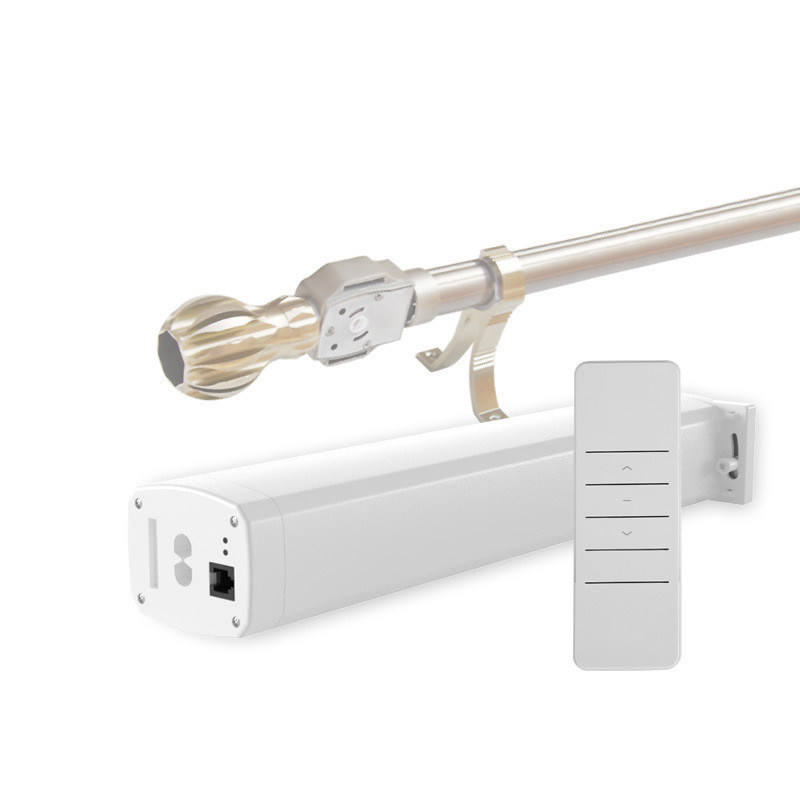 Motorized System Electric Roman Rod Curtain Track Set White Color