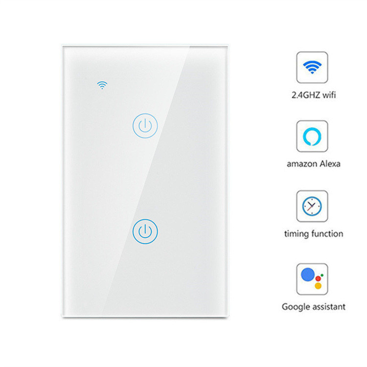 0.1mW Wifi Light Smart Switch 2 Gang Touch Wall On Off Waterproof